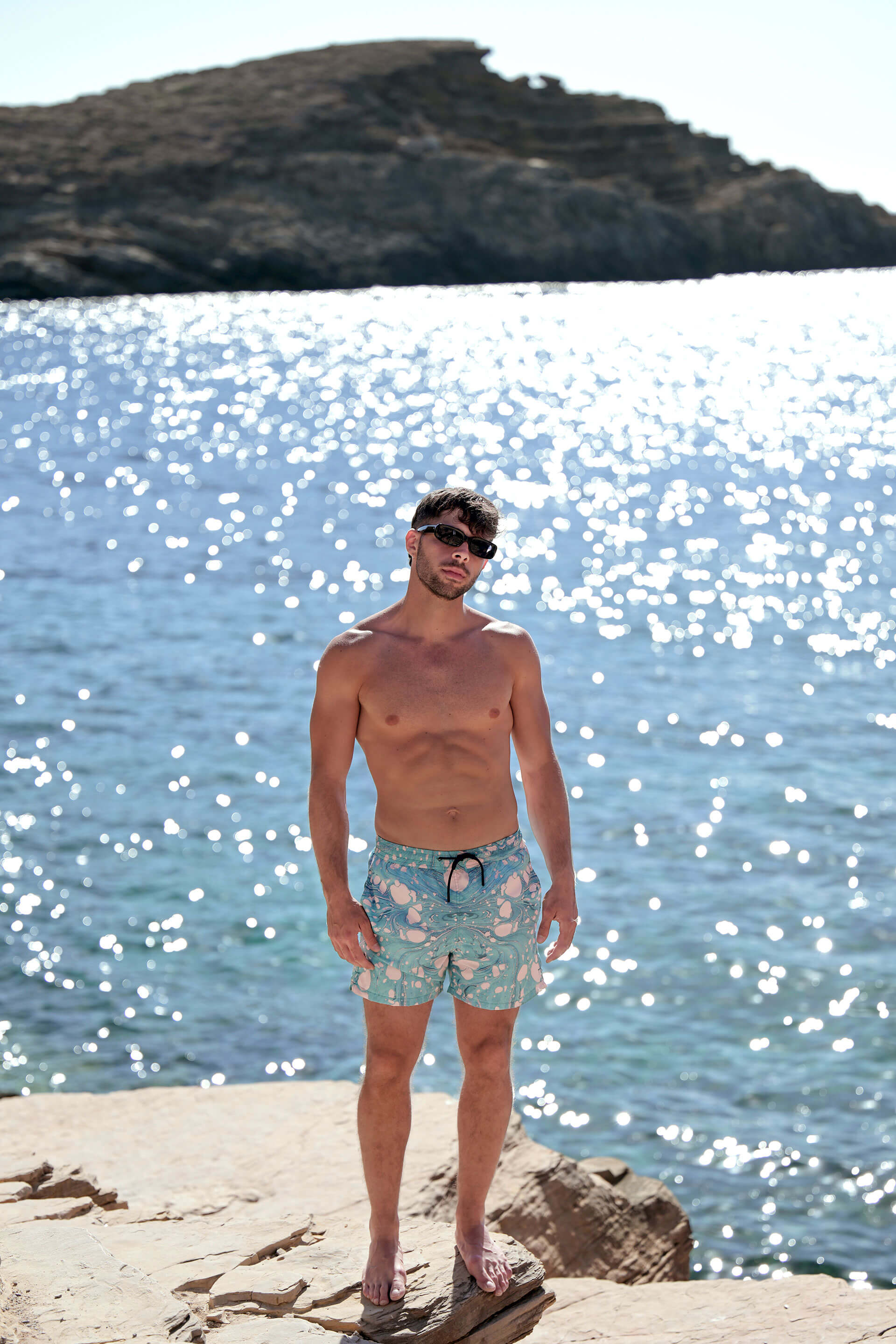 Sustainable Designer swim Trunks - Earth Pattern
