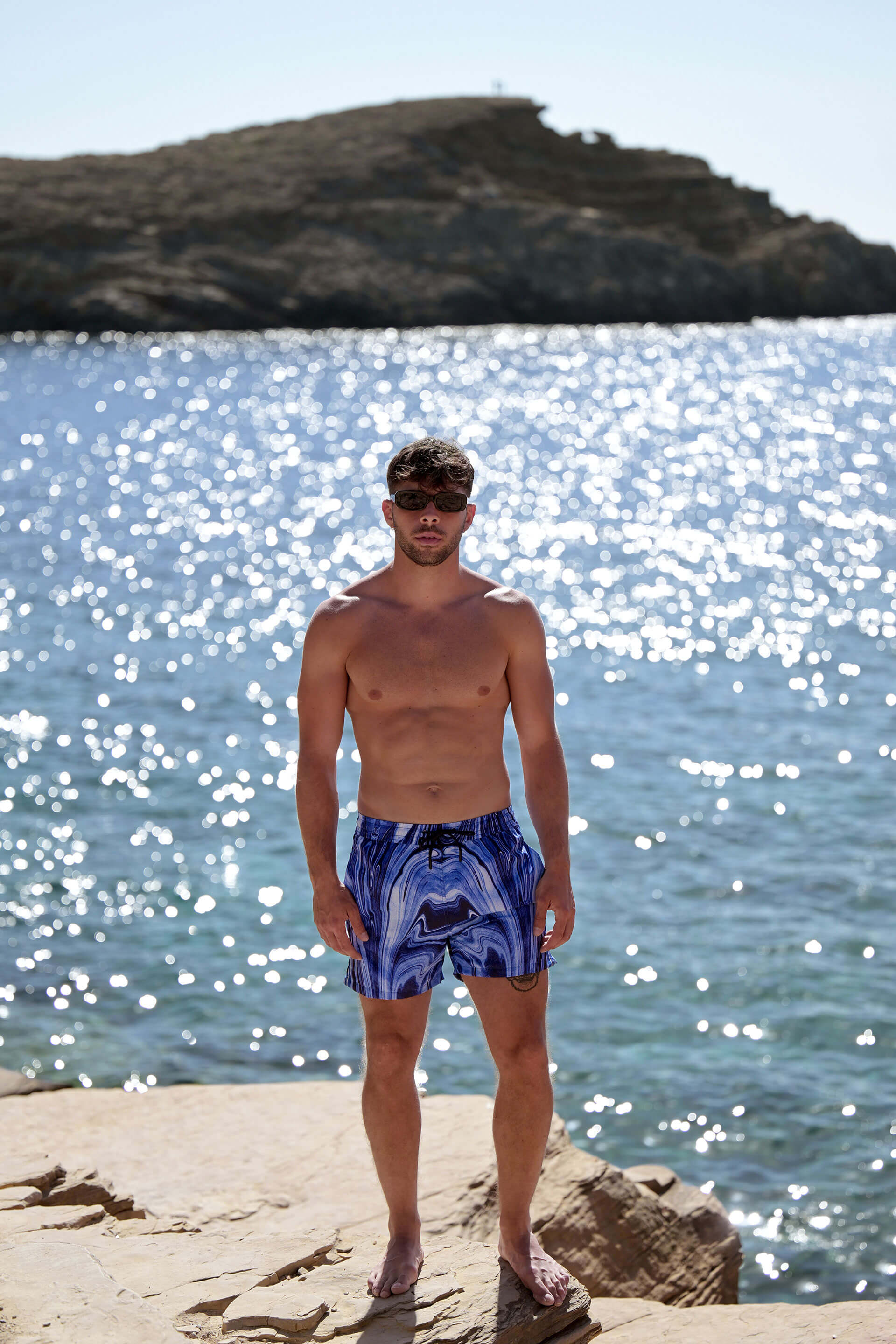 Sustainable Designer swim Trunks - Water Pattern