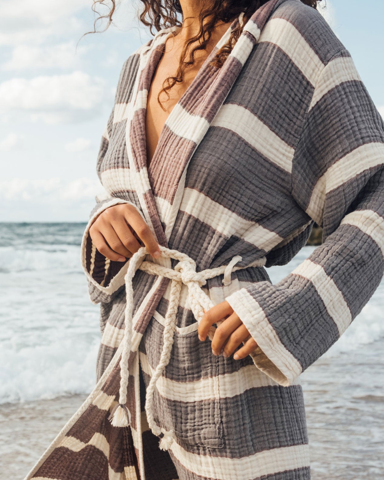 Hooded Bathrobe, with Stripes