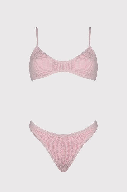 Crinkle two-piece rose bikini set