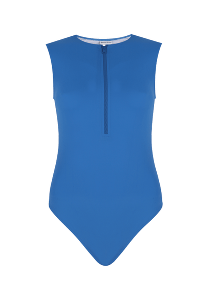 Bond girl Swimsuit with Zip in Blue